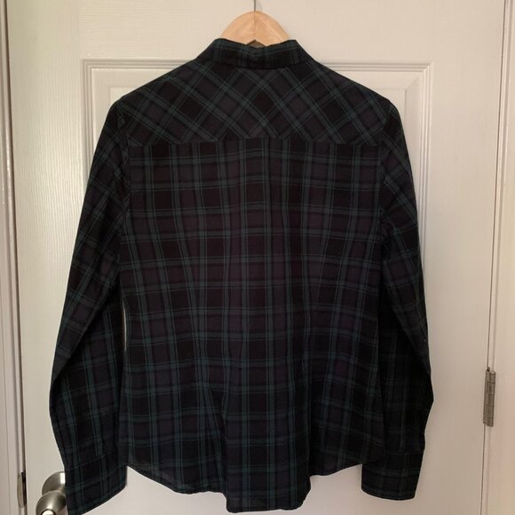 JCREW Green/Navy Tartan Plaid Perfect Long Sleeve Shirt | Size 10 - Picture 5 of 10